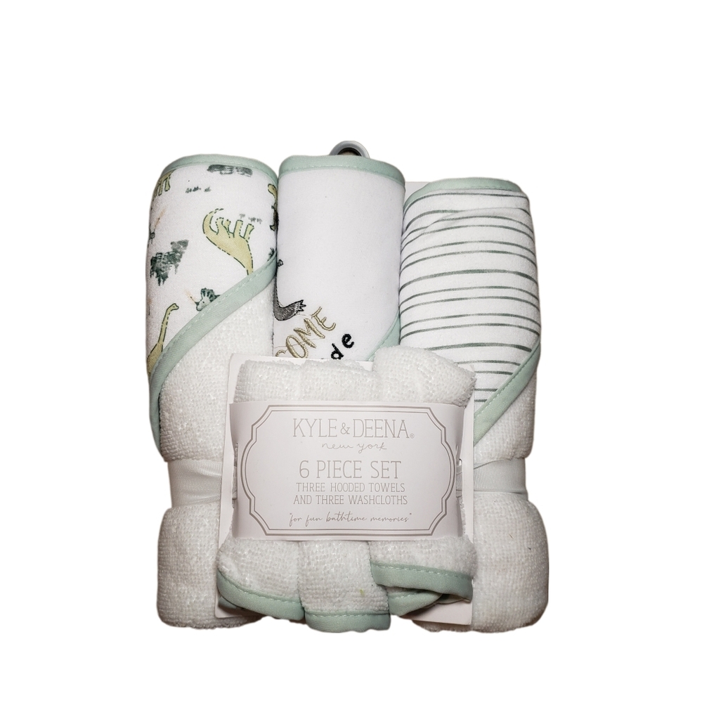 NWT Kyle & Deena Baby 6 Piece Gift Set 3 Hooded Towels & 3 Washcloths